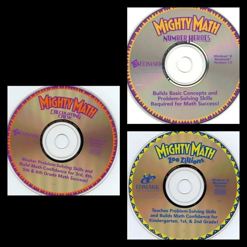 10/$25🦋 Set of Three Edmark Mighty Math Learning CD-ROMs